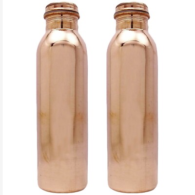 Handmade Copper Water Bottle Drinking Storage Ayurveda Health Benefits Set Of 2
