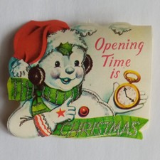 Vintage Opening Time Is Christmas Snoman Sticker Stamp Seal