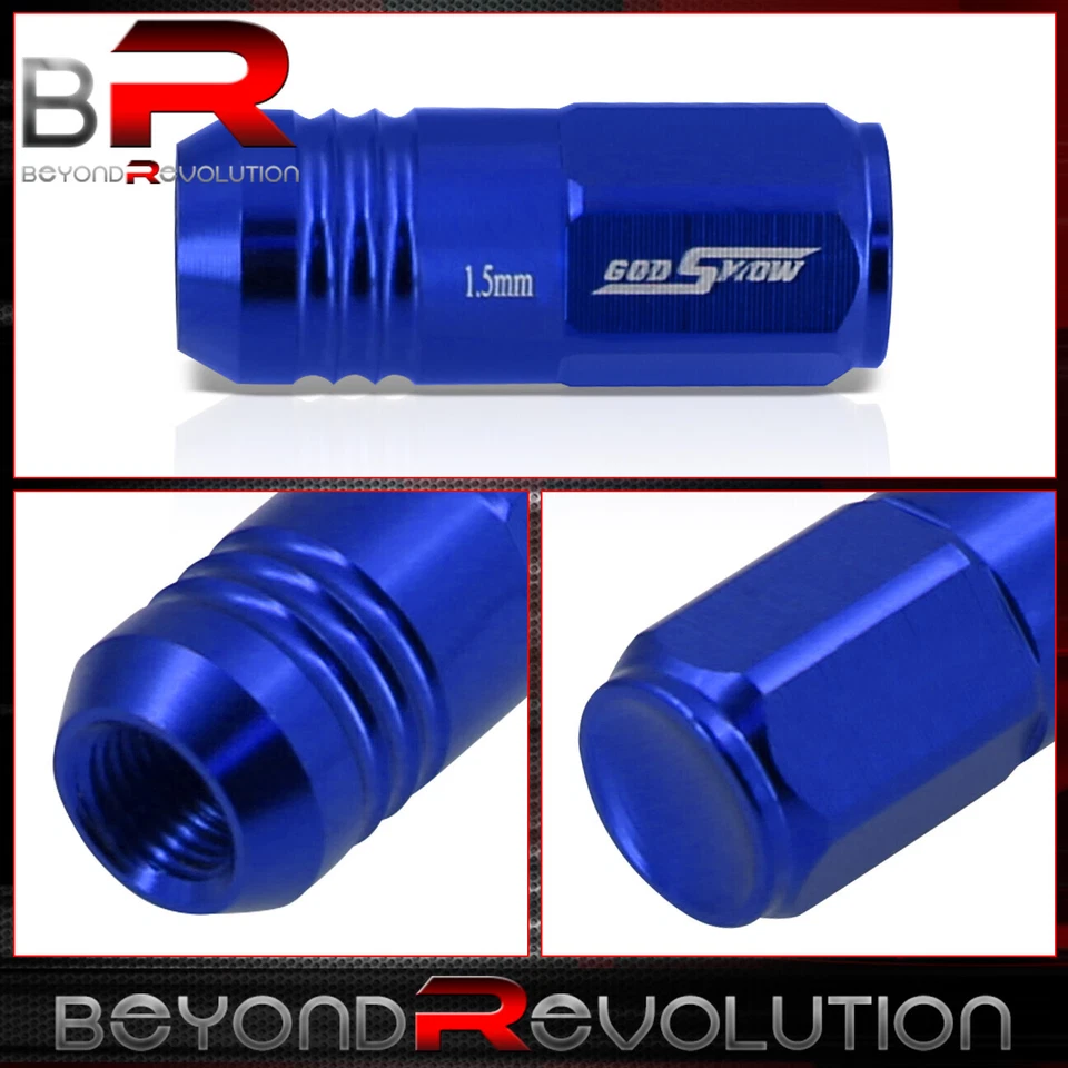 M12X1.5mm Wheels Rims Ribbed Security Locking 20 Pieces Lug Nuts Set JDM Blue - Image 2 of 3