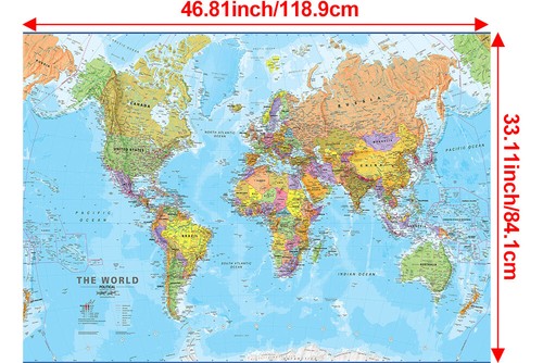 A0-A2 World Map Poster Educational Classroom Chart Office Art Wall Mural Decor - Picture 16 of 16