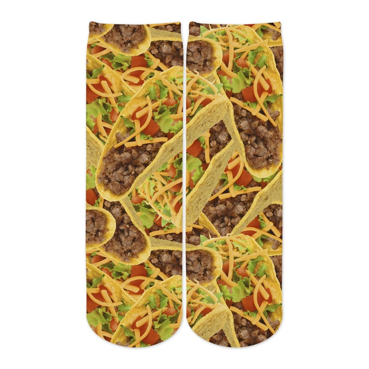Sublime Designs Adult Fun Printed Crew Socks Savory Supreme Taco Foodie