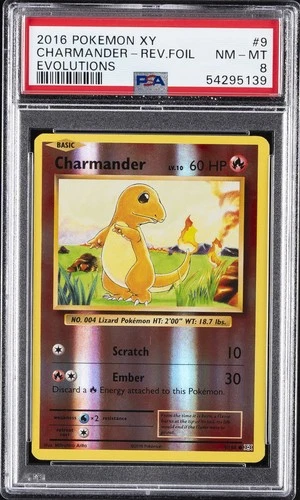 2016 POKEMON XY EVOLUTIONS #9 CHARMANDER-REVERSE FOIL PSA 8