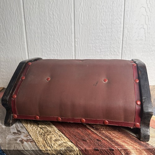 Vintage Handmade Desk Foot Rest Red + Dark Wood