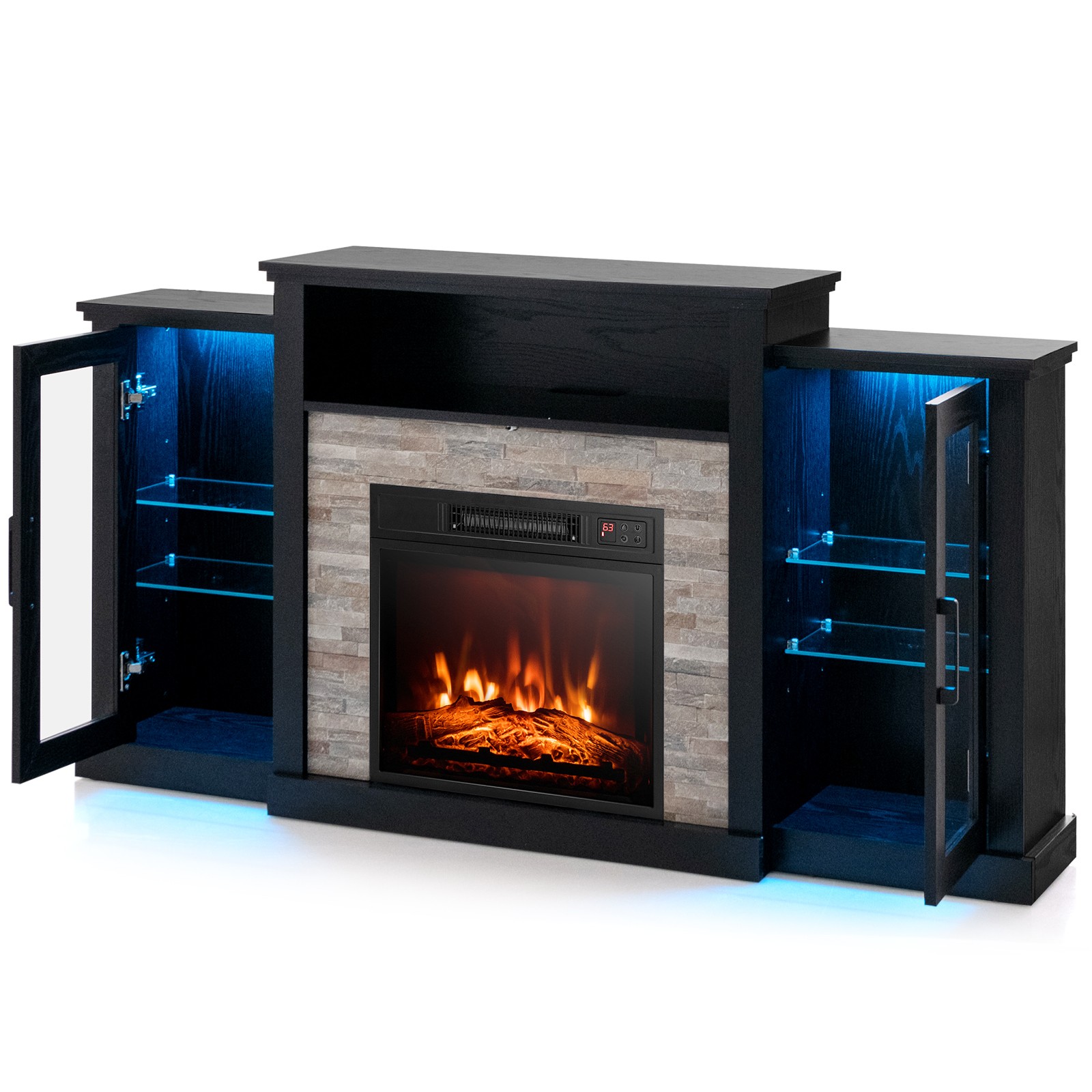 With Led Lights & 18" Electric Fireplace For Tvs Up To 65"