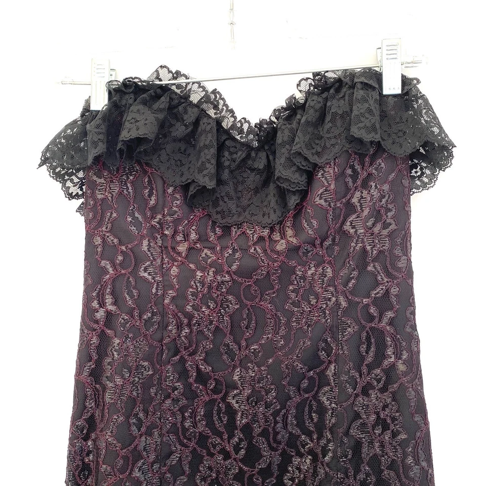 VTG Loralie 80s Prom Dress Sz 8 Black Tulle Bow Strapless Goth Holiday Party - Image 3 of 4