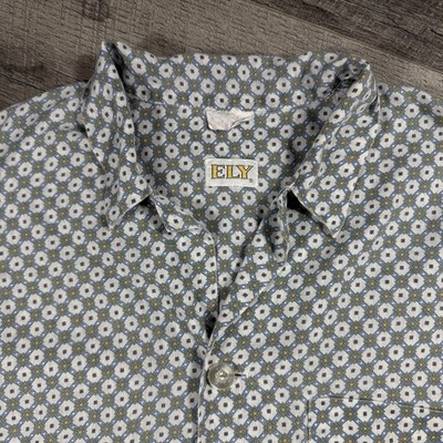 Vintage Ely Plains All Over Print 3 Button Long Sleeve Western Shirt Size Large