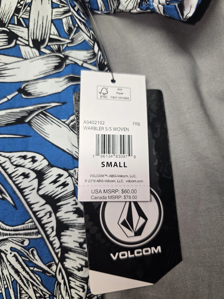 Volcom Warbler Shirt Mens Small Blue White Floral Hawaiian Button Up NWT Summer - Image 3 of 4