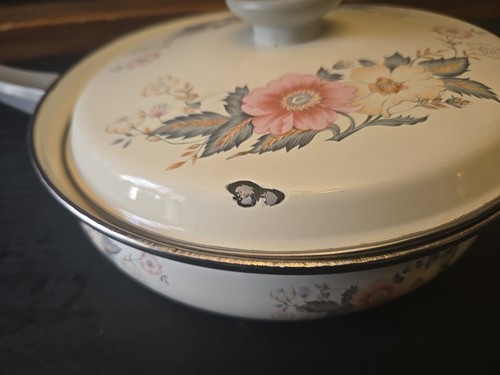 Vintage Cookware PanW/Lid Floral Pattern Flaws - Picture 3 of 5