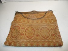 Antique Edwardian Floral Tapestry Handbag w/ Rare Piano Hinge Clasp Frame