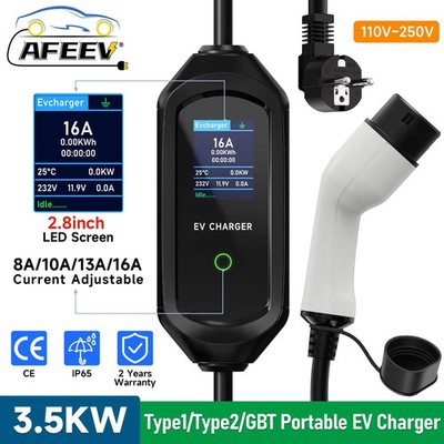 Color: Black - AFEEV Portable EV Charger Type2 IEC62196-2 16A EVSE Fast Charging