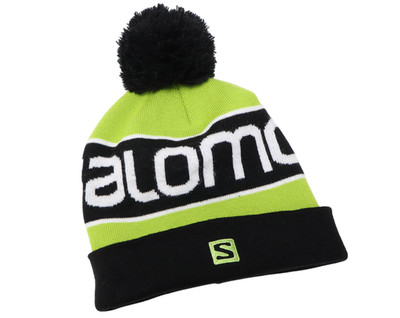SALOMON Herren Mütze One Size Grün Schwarz Logo Bommel Strick Mütze