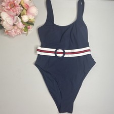 H&M Ladies Navy Belted One Piece Swimsuit | Holiday| Summer | BNWT - Size 8