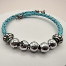 Vintage Y2K Silver Tone Beaded Leather Braided Bracelet Women's Classic Jewelry