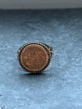 9ct Hallmarked Multi-Tone Gold St George Coin Signet Ring Size V 5.7g