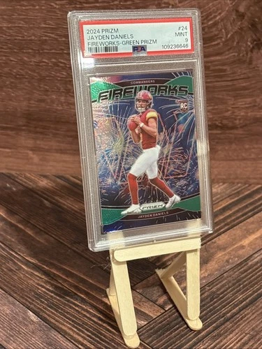 2024 Panini Prizm - Fireworks Jayden Daniels #24 Green Prizm (RC) Gem Mt 9