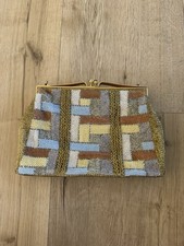 Vintage Patchwork Beaded Clutch Purse W/ Mirror Coin Purse