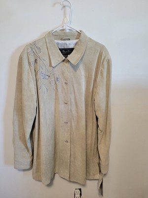 Terry Lewis Classic Real Leather Jacket Women's 1X NEW NWOT Ivory Cream Long Sle
