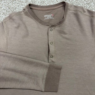 UNTUCKit Mens Harrow Henley Shirt Long Sleeve Waffle Knit Brown Cotton Medium