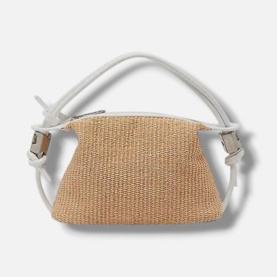 Off-White Women Beige Slide 25 Raffia Leather Top Handle Hobo Hand Bag
