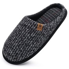 Men's House Slippers Memory Foam Slip-On Warm Cozy Scuff Home Bedroom 11 Black