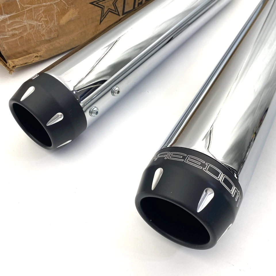 Freedom 82-00188 Chrome Black Tip Slip On Exhaust Mufflers 07-17 Harley Softail - Image 2 of 4