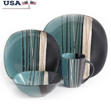 16-Piece Dinnerware Set Stoneware Reactive Glaze Dishwasher Microwave Safe New