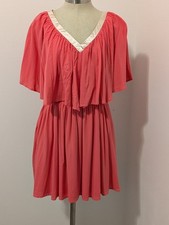 ISBIT Daikanyama Womens Pink Coral Short Dress V-neck Elastic Waist Layered Chic
