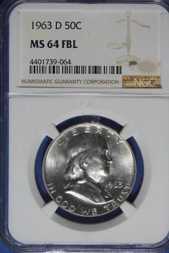 MINT STATE FULL BELL LINES 1963 D FRANKLIN HALF DOLLAR * NGC MS 64 FBL