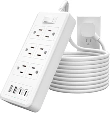 6Ft Extension Cord Power Strip - Surge Protector with 6 AC Outlets 6FT, White