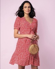 Seraphine Summer Dress Red Floral Tie Front Maternity Nursing Size 8 BNWT