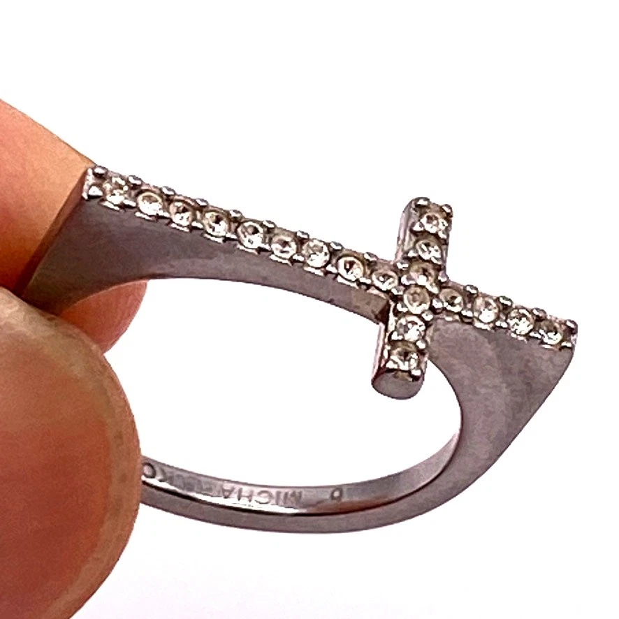 RARE MICHAEL KORS Pave CZ Cross Ring Silver Tone - Size 6 - Image 2 of 4