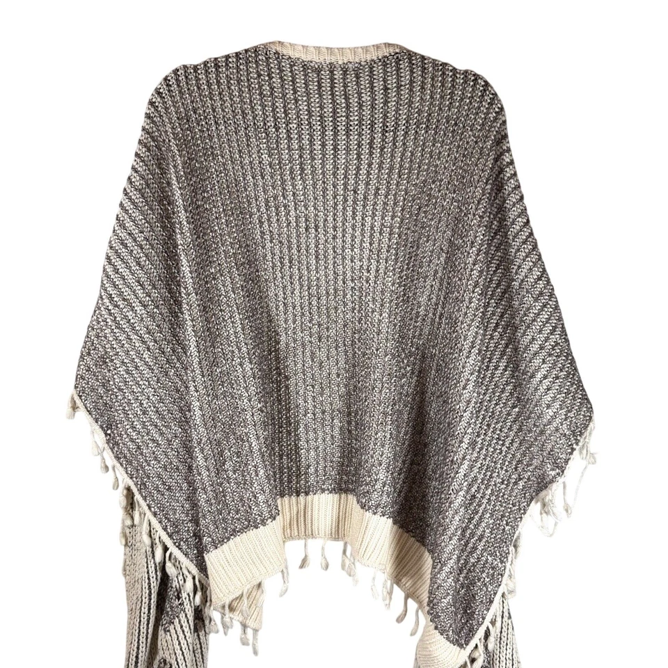 Anthropologie Manta Envolvente Mujer Marrón Crema Flecos Bufanda Mantón Kimono Talla Única Foto 4 de 4