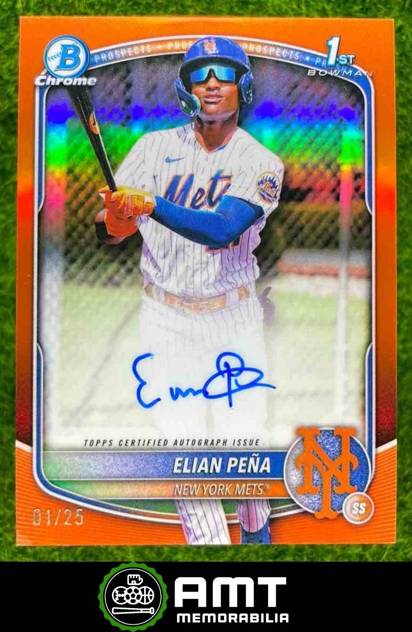 Elian Pena 2025 Bowman Chrome 1/25 Prospect Auto Orange New York Mets #CPA-EP