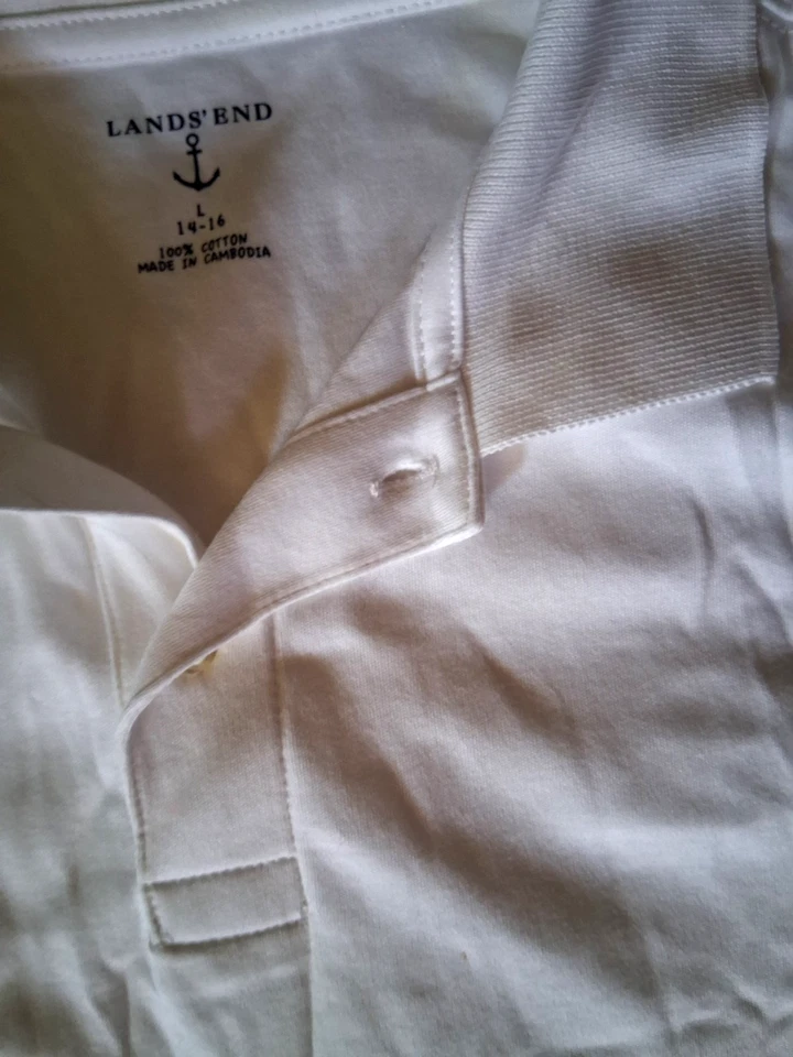 NEW Lot 2 Lands End Kids White Polo Shirts 14 16 Large 14/16H  Boy girl Uniform - Image 4 of 4