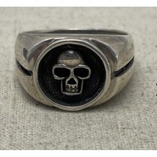 Mens Sterling Silver 925 Skull Signet Ring Bi...