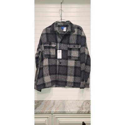 Jack & Jones Men Roxbury Boucle Button Up Shacket Jacket Plaid Grey Size XXL NWT