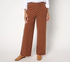 Isaac Mizrahi Live 24/7 Stretch Printed Straight Pants Cognac Dot Plus Sz 24