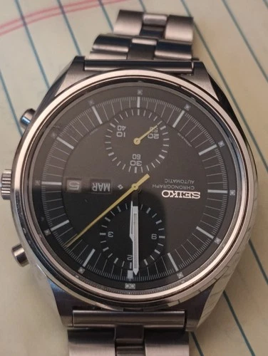 SEIKO 6138-3002 Automatic Chronograph  Watch Men's Vintage Black Dial JUMBO