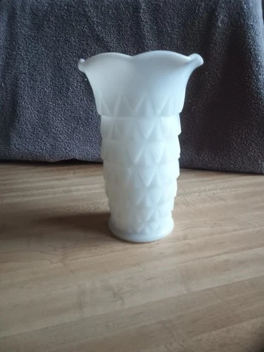 Vintage Milk Glass White Vase Ruffled Top Edge  5.75" X 3.5"
