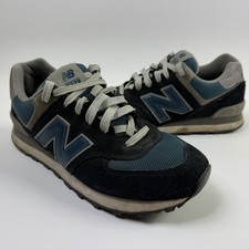 New Balance 574 Shoes Mens Size 8 Black Blue Suede Classic Sneakers No Insoles
