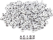 250Pcs Vowel Letter Beads a E I O U 6 6Mm White Cube Acrylic Letter Beads for Je