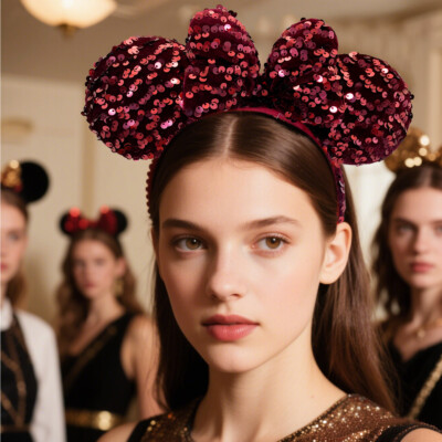 Tokyo Disney Resort Christmas Dark Red Velour Sequin Bow  display picture 1