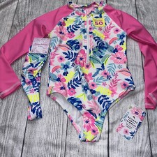 Tommy Bahama Girls Size 5 Pink Floral Long Sleeve Rash guard Swimsuit NEW