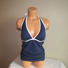 Tommy Bahama Island Cays Cabana Halter Cup Tankini Swim Top Mare Navy/White S