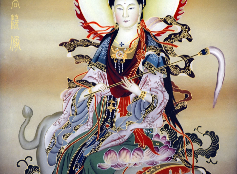 Superb Vintage Chinese Buddhist Reverse Glass Painting Wall Hanging Plaque - Image 3 of 4