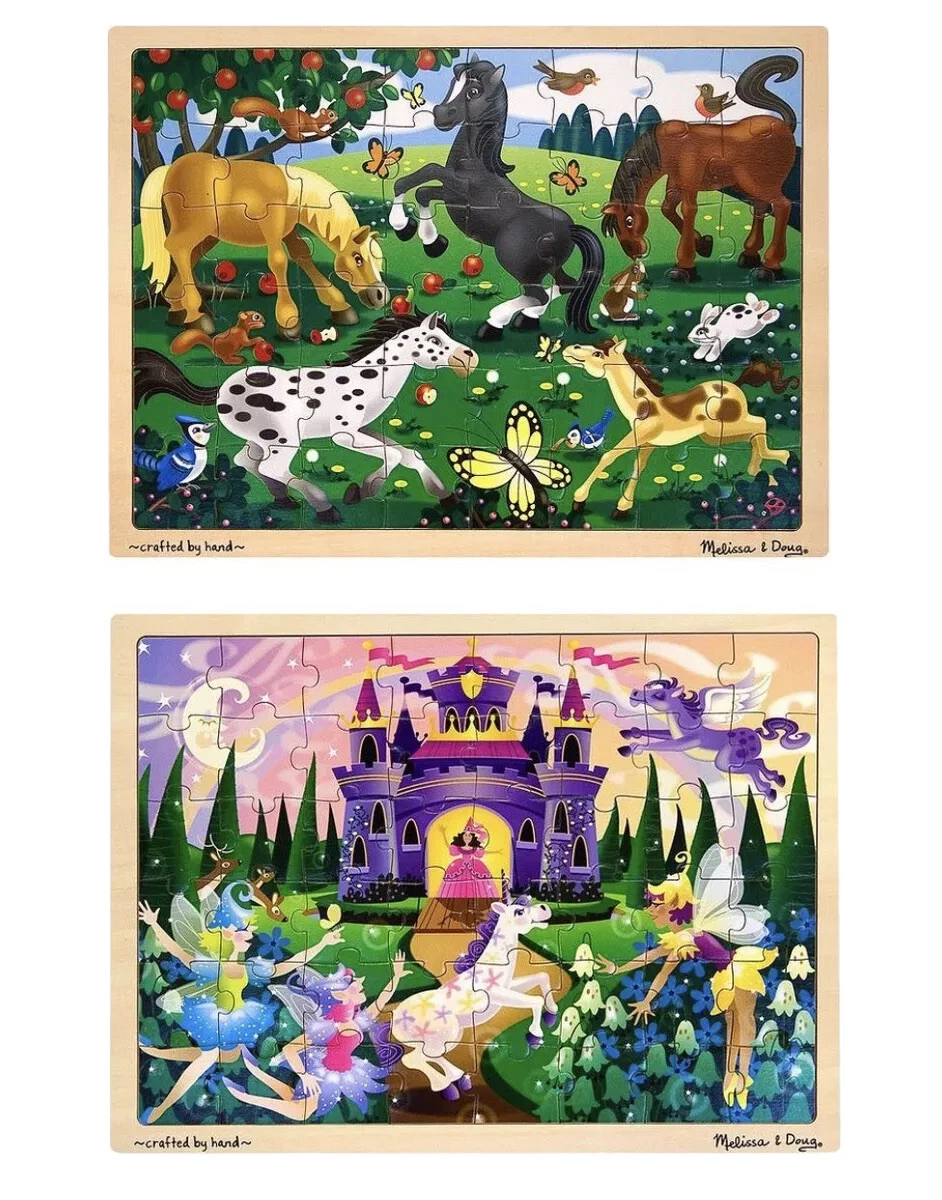 Melissa Doug Frolicking Horses Fairy Fantasy Tray Puzzles 2 x