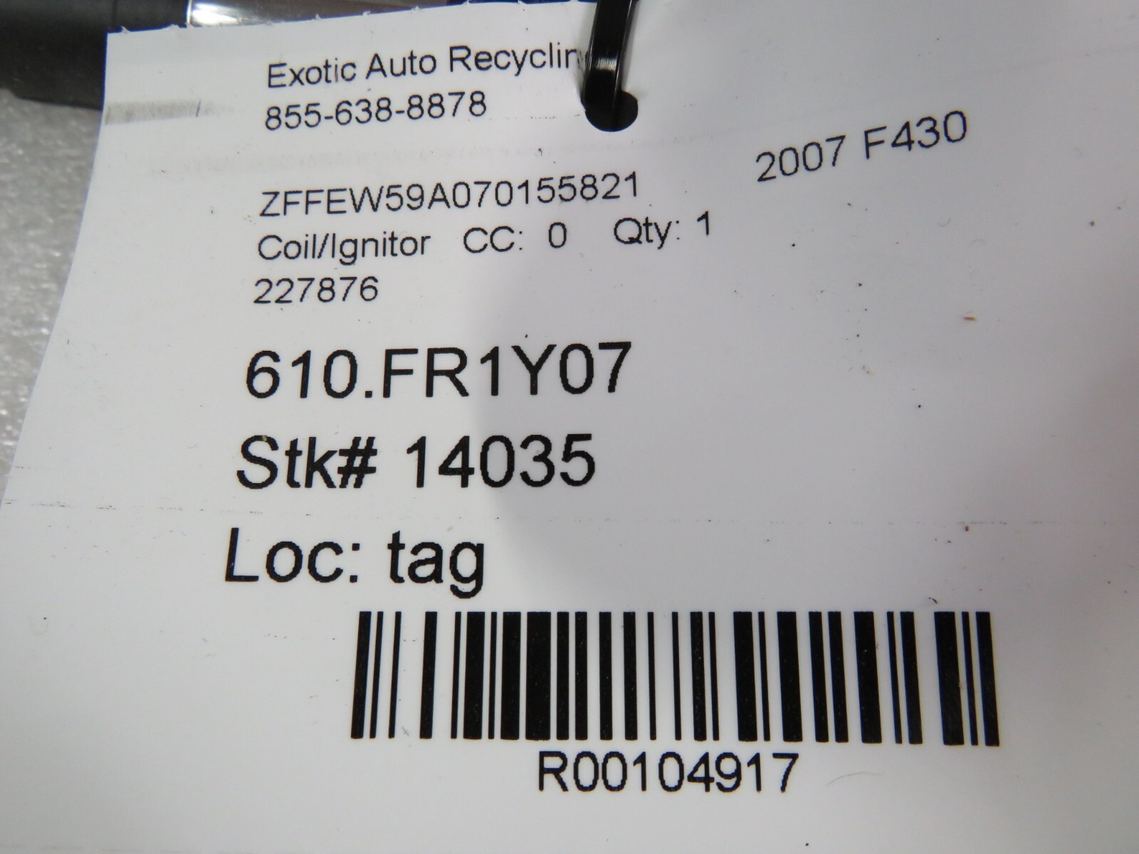 Ferrari F430, 599, California, Coil/ Ignitor, Used, P/N 227876