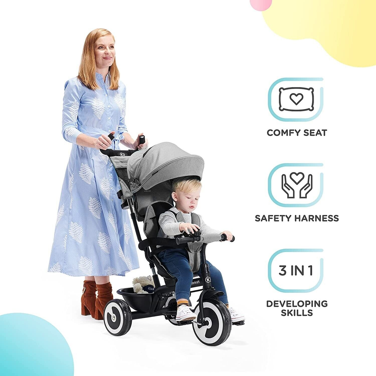 Kinderkraft Aston Baby Pushchair Kids Tricycle in Trike Grey