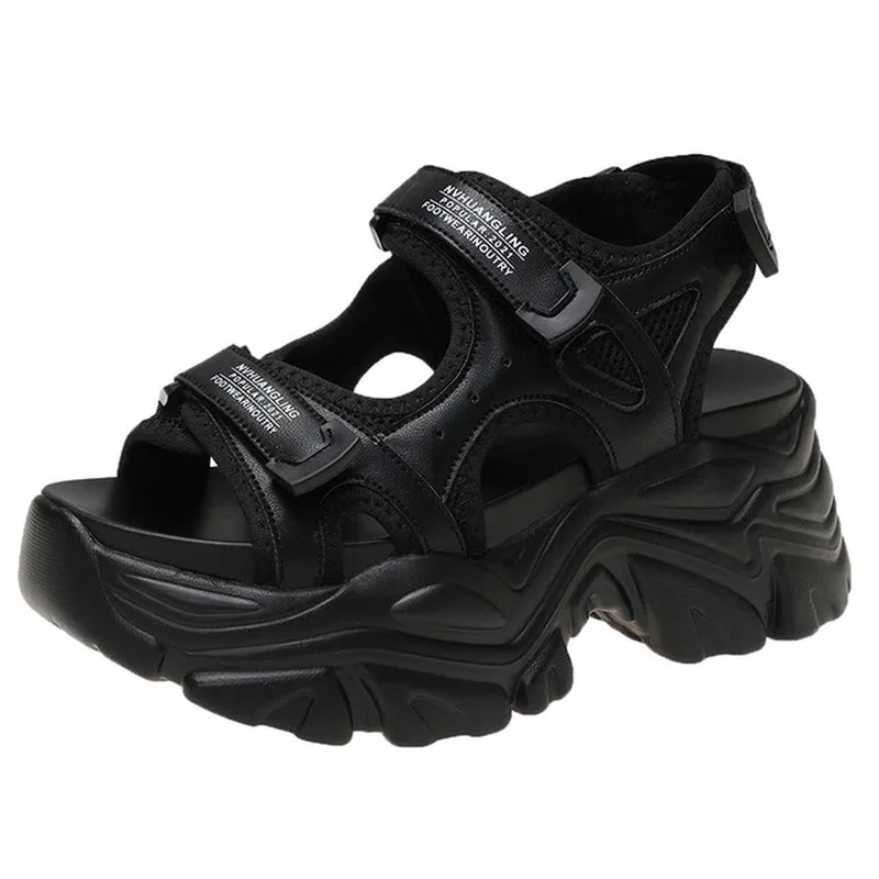 Sandalias de plataforma para mujer de 8 cm - Zapatos de verano informales gruesos en beige y negro