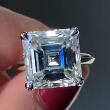 4.12Ctw Asscher Certified Moissanite Engagement Ring 14k White Gold Plated